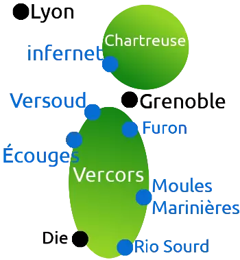 carte des canyons en isère