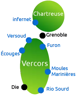 carte des canyons en isère